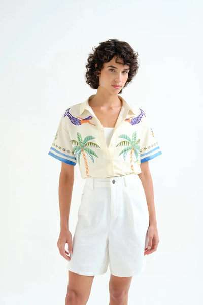 Compania Fantastic Palm & Mermaid Print Shirt