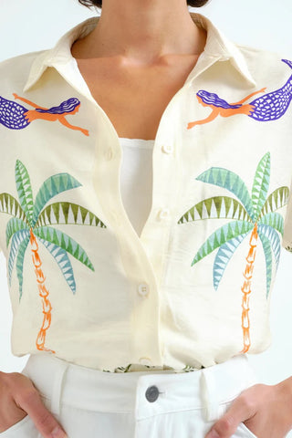 Compania Fantastic Palm & Mermaid Print Shirt