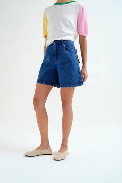 Compania Fantastica Blue Denim Shorts with Wavy Detail - Blue Denim