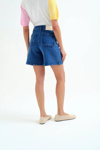 Compania Fantastica Blue Denim Shorts with Wavy Detail - Blue Denim