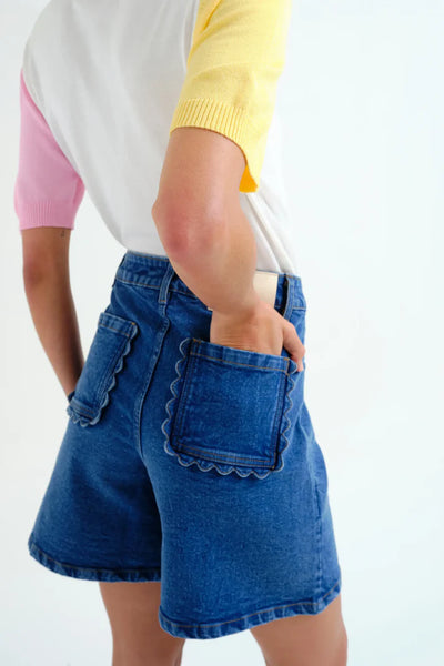 Compania Fantastica Blue Denim Shorts with Wavy Detail - Blue Denim