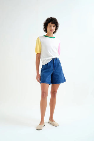 Compania Fantastica Blue Denim Shorts with Wavy Detail - Blue Denim