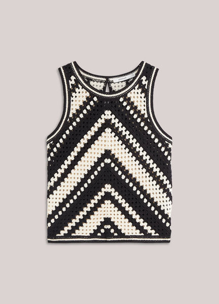 Summum Woman Crochet Top with Diagonal Pattern - Monochrome