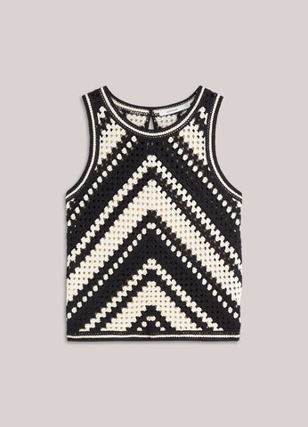 Summum Woman Crochet Top with Diagonal Pattern - Monochrome