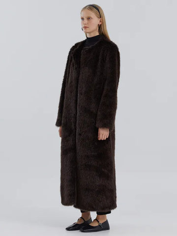 Molliolli Weather Maxi Faux Fur Coat - Dark Brown