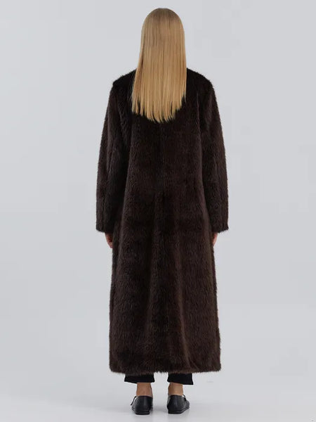 Molliolli Weather Maxi Faux Fur Coat - Dark Brown