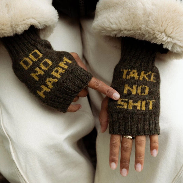 Black & Beech Do No Harm Take No Shit Wrist Warmers in Kelp