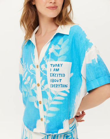 Me369 Aria Cropped Linen Shirt - Indigo