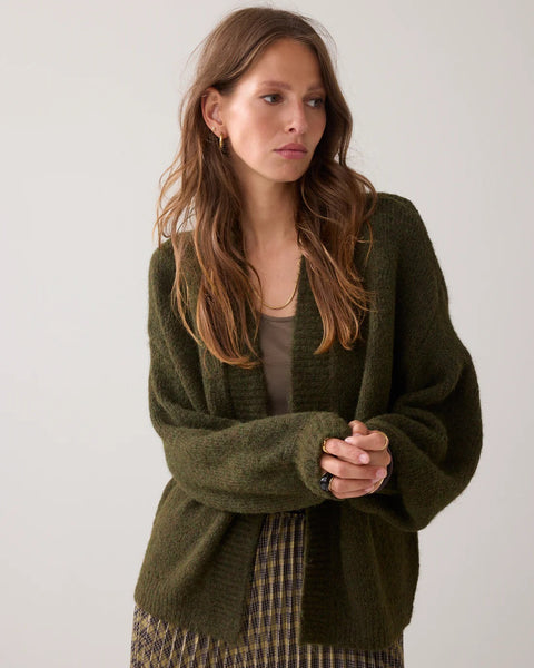 Summum Woman Sofie Cardigan with Puff Sleeves - Dark Camo