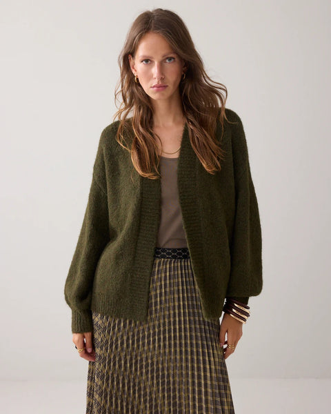 Summum Woman Sofie Cardigan with Puff Sleeves - Dark Camo
