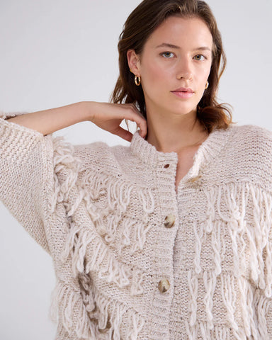 Summum Fringe Cardigan  - Creme