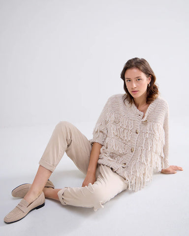 Summum Fringe Cardigan  - Creme