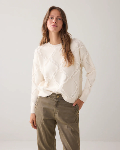 Summum Woman Sweater with Knitted-in-plaid pattern - Ivory