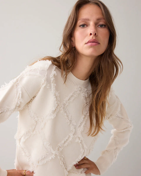 Summum Woman Sweater with Knitted-in-plaid pattern - Ivory