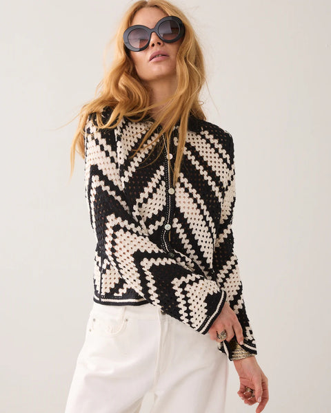 Summum Woman Crochet Cardigan with Diagonal Pattern