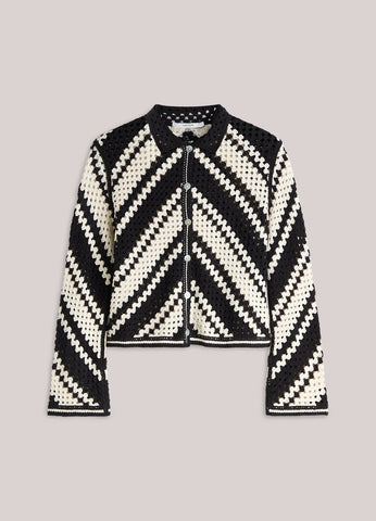 Summum Woman Crochet Cardigan with Diagonal Pattern