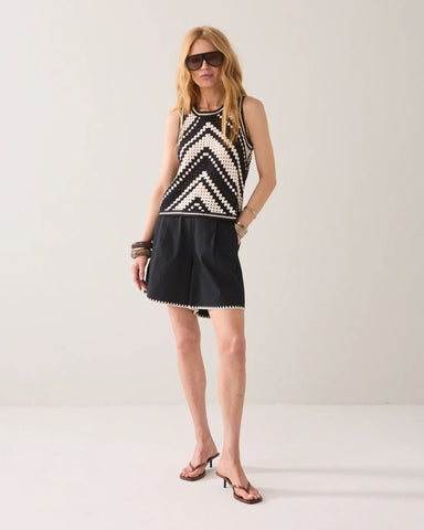 Summum Woman Crochet Top with Diagonal Pattern - Monochrome