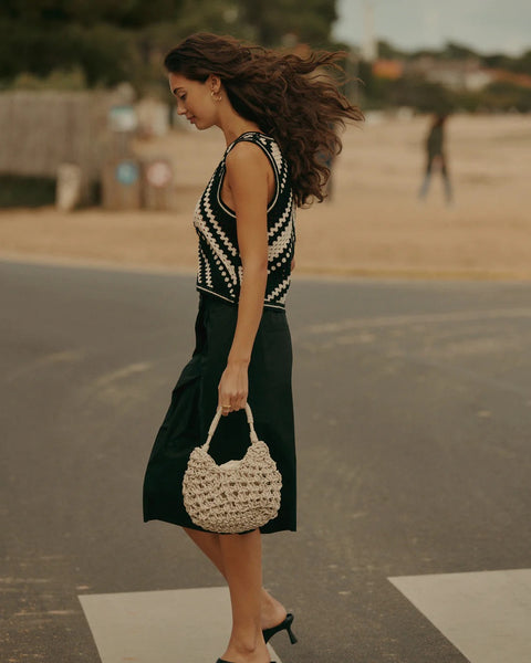 Summum Woman Crochet Top with Diagonal Pattern - Monochrome