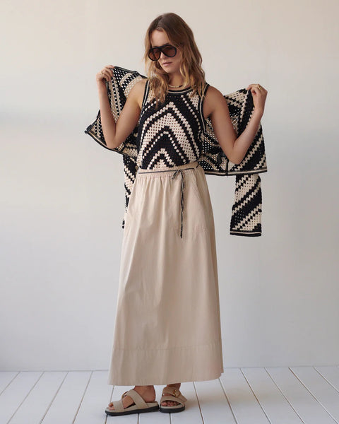 Summum Woman Crochet Top with Diagonal Pattern - Monochrome