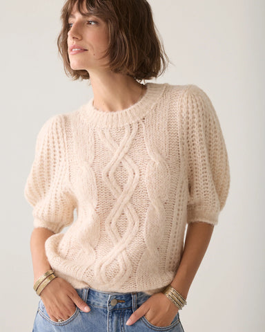 Summum Woman Short Jumper with Puff Sleeve - Creme