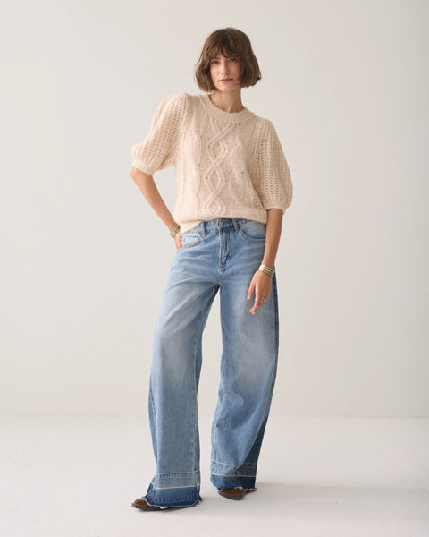 Summum Woman Short Jumper with Puff Sleeve - Creme