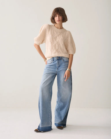 Summum Woman Short Jumper with Puff Sleeve - Creme