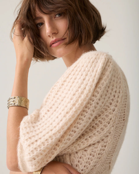 Summum Woman Short Jumper with Puff Sleeve - Creme