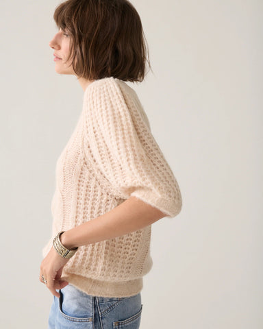 Summum Woman Short Jumper with Puff Sleeve - Creme