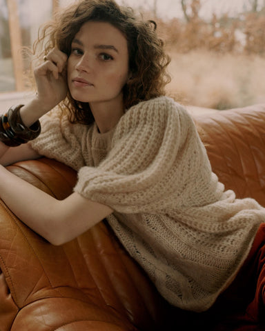 Summum Woman Short Jumper with Puff Sleeve - Creme