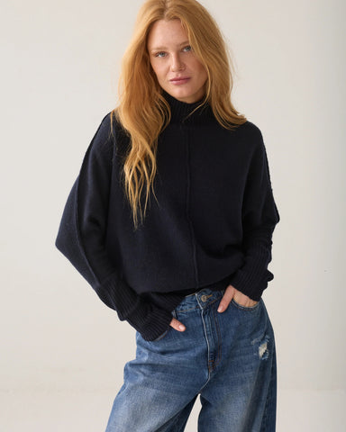 Summum Woman Batwing Melange Jumper - Navy
