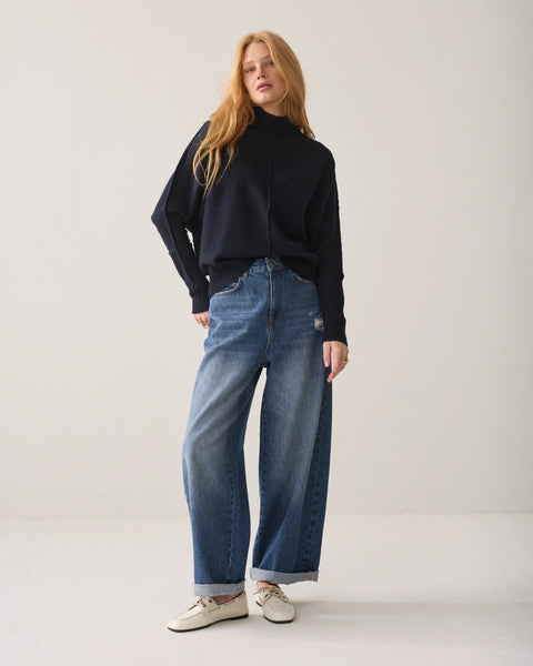 Summum Woman Batwing Melange Jumper - Navy