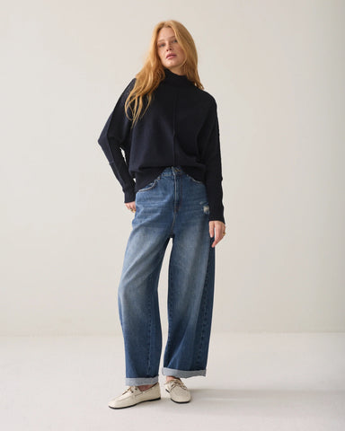 Summum Woman Batwing Melange Jumper - Navy