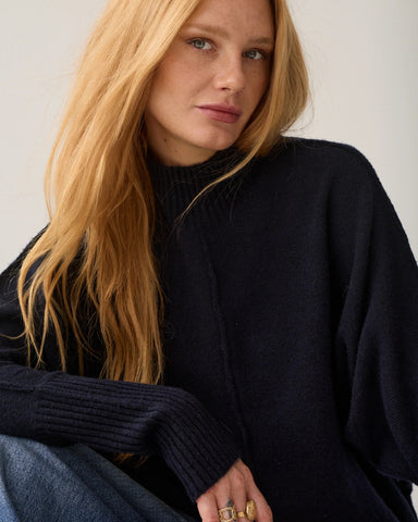 Summum Woman Batwing Melange Jumper - Navy