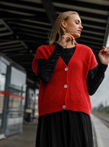 Black Colour Dell Heavy Knit Vest - Red