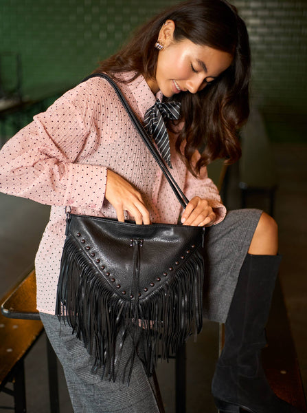 Black Colour BCCatalina Fringe Crossbody Bag - Black