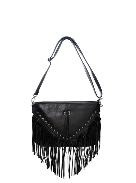 Black Colour BCCatalina Fringe Crossbody Bag - Black