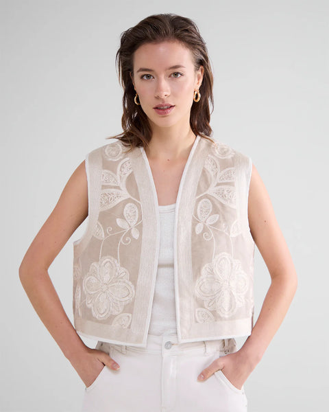 Summum Woman Short Velour Gilet - Ivory