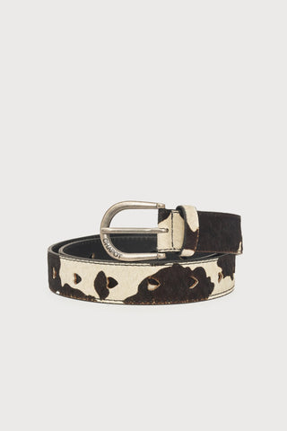 Fabienne Chapot Cow Print Hairy Belt - White/Black