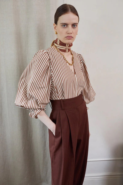 Vi.ve.re Remi Striped Blouse - Brown / Cream