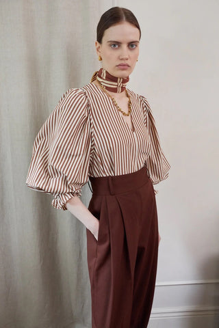 Vi.ve.re Remi Striped Blouse - Brown / Cream
