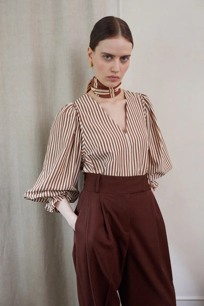 Vi.ve.re Remi Striped Blouse - Brown / Cream
