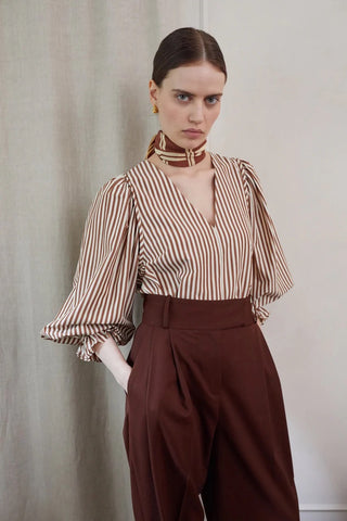Vi.ve.re Remi Striped Blouse - Brown / Cream