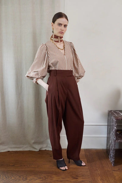 Vi.ve.re Remi Striped Blouse - Brown / Cream