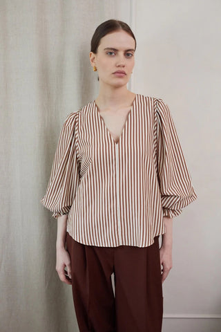 Vi.ve.re Remi Striped Blouse - Brown / Cream