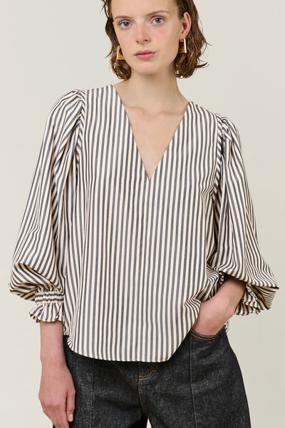 VI.VE.RE Remi V-Neck Stripe Blouse - Black / Cream