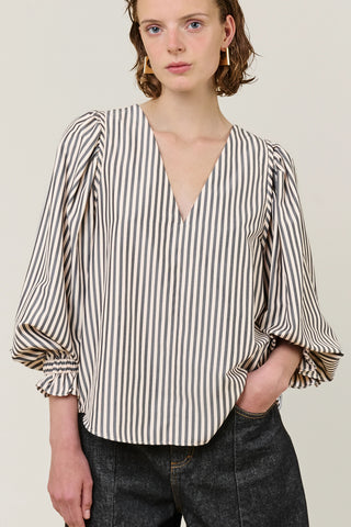 VI.VE.RE Remi V-Neck Stripe Blouse - Black / Cream