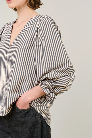 VI.VE.RE Remi V-Neck Stripe Blouse - Black / Cream
