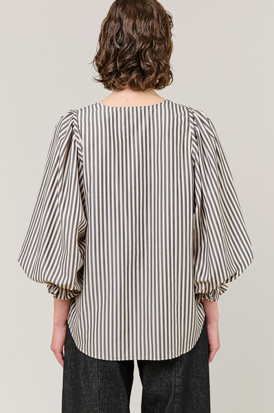 VI.VE.RE Remi V-Neck Stripe Blouse - Black / Cream