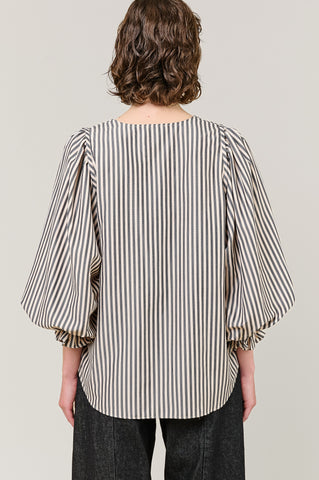 VI.VE.RE Remi V-Neck Stripe Blouse - Black / Cream