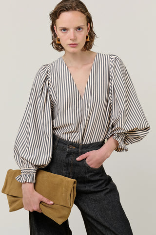 VI.VE.RE Remi V-Neck Stripe Blouse - Black / Cream